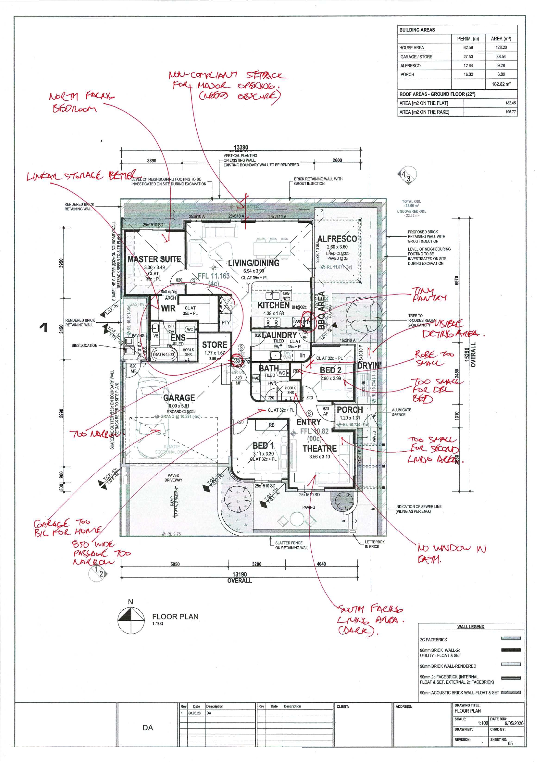 Annotated floor plan with design review markups